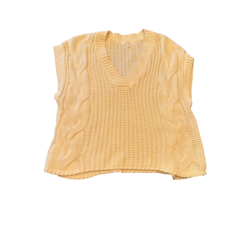 Alyson Parker Sweater Vest Cream Cable Knit V-Neck Fisherman Coastal Medium